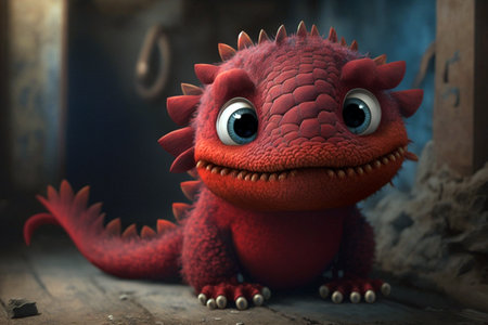 Cute and adorable red little baby dragon. CG artwork concept. Generative AI illustrationの素材