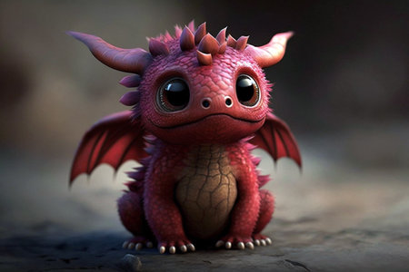 Cute and adorable red little baby dragon. CG artwork concept. Generative AI illustrationの素材