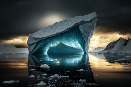 Breathtaking Iceberg with beautiful reflection on the sea concept. Generative ai illustrationの素材