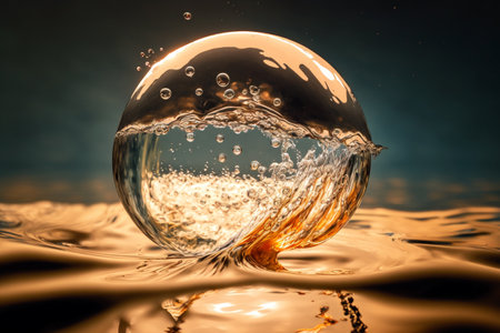 Ball of clean water suspended in the air ripples and splash, generative ai illustrationの素材