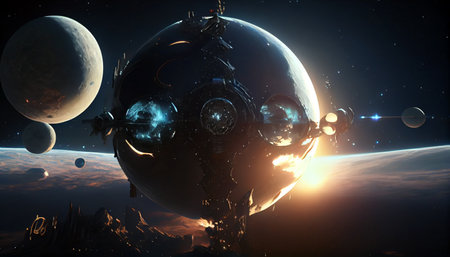 Futuristic machine on the space. Generative ai illustrationの素材