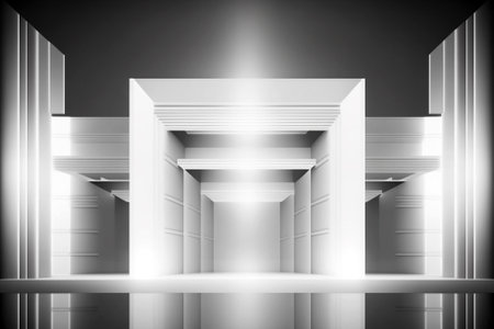 White abstract arcade interior, intricate architecture and structures that create a maze of corridors. Generative ai illustrationの素材