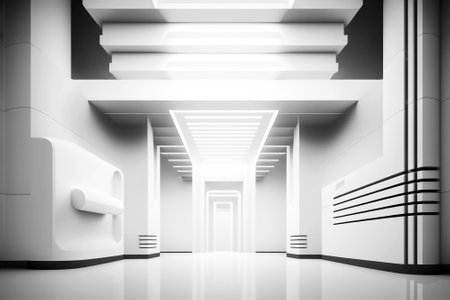 White abstract arcade interior, intricate architecture and structures that create a maze of corridors. Generative ai illustrationの素材