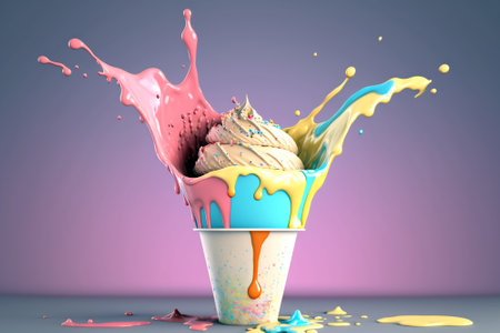 Melting ice cream on cup with nice pastel color. Generative ai illustrationの素材