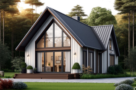 Modern and minimalist small house with wooden material. Generative ai illustrationの素材