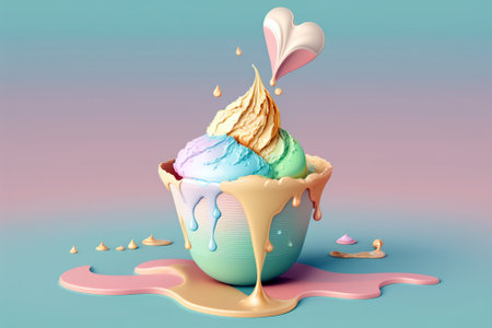 Melting ice cream on cup with nice pastel color. Generative ai illustrationの素材