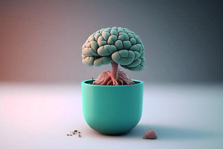 Human brain in a pot. Conceptual image illustration. Generative ai illustrationの素材