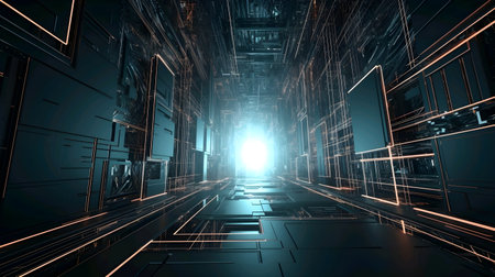 Abstract and modern technology concept background with futuristic shape. Generative ai illustrationの素材