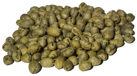 RAW coffee , green coffee bean isolate in white backgroundの写真素材