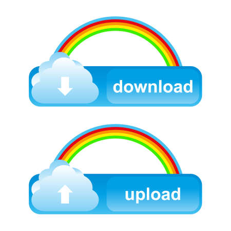 cloud buttons download and upload with rainbowのイラスト素材
