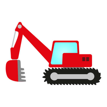 red crawler excavator with shovel, cab and undercarriageのイラスト素材