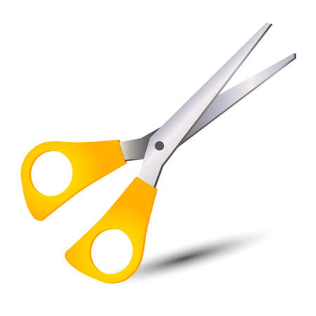 open scissors icon with plastic yellow handleのイラスト素材
