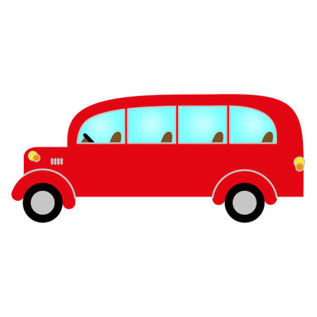 retro red bus with big fenders and brown seatsのイラスト素材