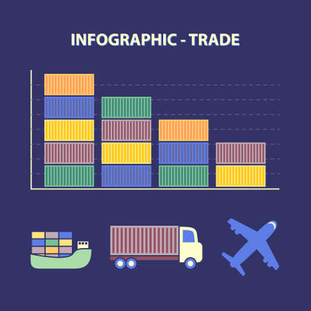 infographic with graph of decline trade and transport icons in flat designのイラスト素材