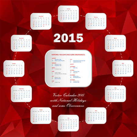 usa red circle calendar 2015 with national holidays and some observances in triangular design - web templateのイラスト素材