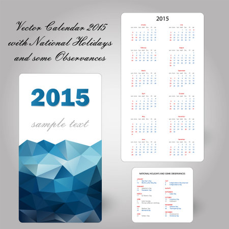 usa blue calendar card 2015 with national holidays and some observances in triangular design - copy spaceのイラスト素材