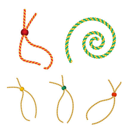 vector set of five gold christmas gift strings shaped eyelet for tag with beads - festive ribbonsのイラスト素材