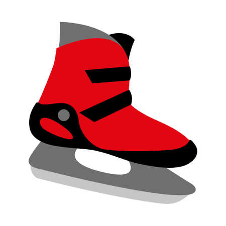 red ice skates boot icon with two buckles - symbol of skating, winter sport, recreation and motionのイラスト素材