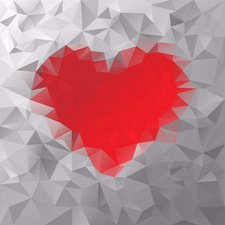 vector polygonal background with irregular tessellations pattern - triangular valentine design - red heartのイラスト素材