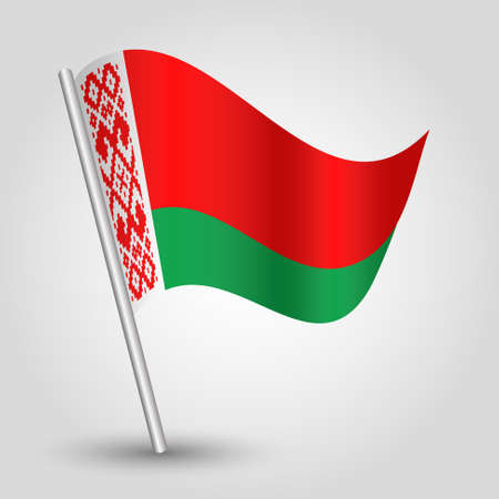 vector waving simple triangle byelorussian  flag on pole - national symbol of Belarus with inclined metal stickのイラスト素材