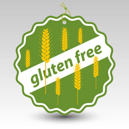 vector green gluten free paper price tag label with string eyelet with wheat stalksのイラスト素材