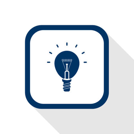 square blue icon lighting bulb with long shadow - symbol of idea,  ideas, conception, inspirationのイラスト素材