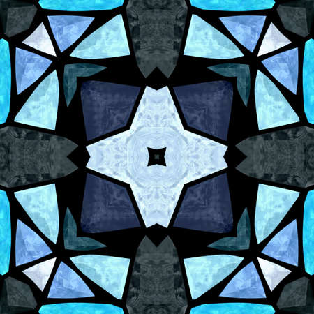kaleidoscope mosaic floral blue seamless pattern texture backgroundの写真素材