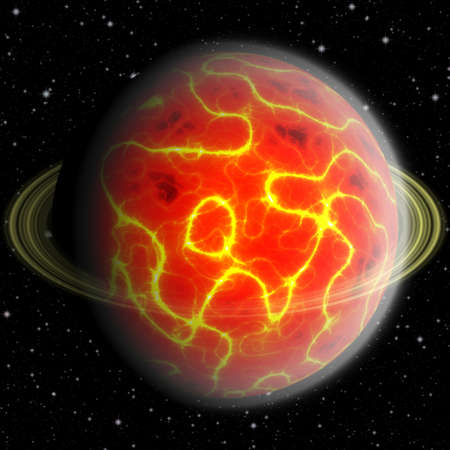 red hot fire planet with ring - night black sky seamless pattern texture background with stars