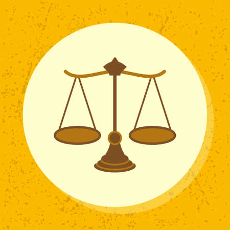 vector round icon woody scale symbol of legal, court, ruling, claim, judiciary and medical in flat design on grunge paper backgroundのイラスト素材