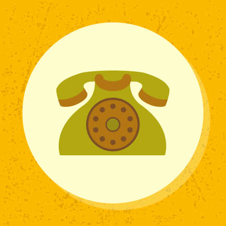 vector round icon old retro green telephone symbol of contact us, support, phone in flat design on grunge paper backgroundのイラスト素材