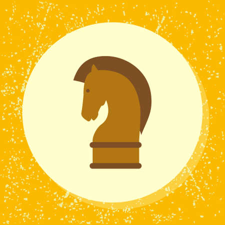 vector round icon chess horse piece symbol of strategy, strategic, strategical in flat design on grunge paper backgroundのイラスト素材
