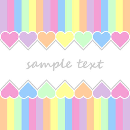 baby postcard background with two lines of hearts and vertical stripes in pastel colorsのイラスト素材