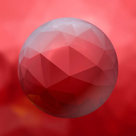 glass sphere with polygon pattern on blurred background -  red colored - 3D renderingの写真素材