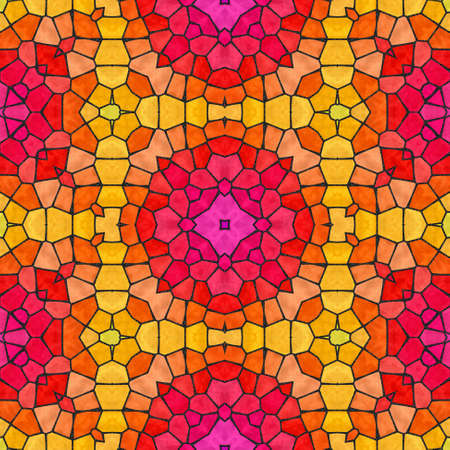 mosaic kaleidoscope seamless pattern texture background - vibrant pink, red, yellow and orange...