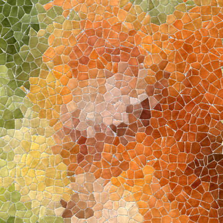 natural autumn colored abstract marble irregular plastic stony mosaic pattern texture background with gray grout - green, orange and brown colorsの写真素材