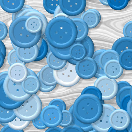 a lot of pastel blue multi colored vintage clothing plastic buttons randomly scattered on the gray background - top viewの写真素材