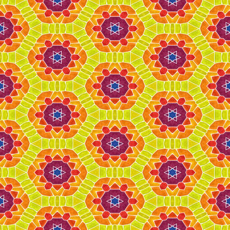 mosaic kaleidoscope seamless pattern texture background with white grout - yellow, orange, red,...