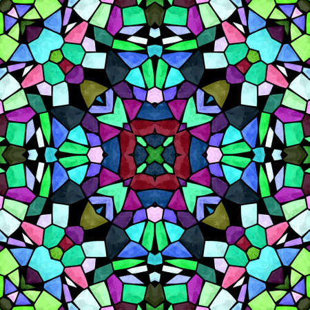 mosaic kaleidoscope seamless pattern texture background - multi colored with black groutの写真素材