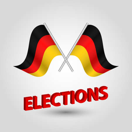 vector waving simple triangle two crossed german flags on slanted silver pole - icon of germany and red 3D title electionsのイラスト素材