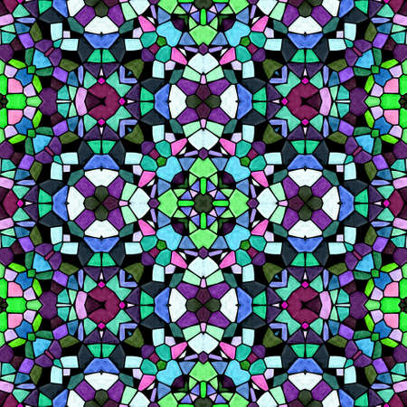 mosaic kaleidoscope seamless pattern texture background - dark full colored with black groutの写真素材