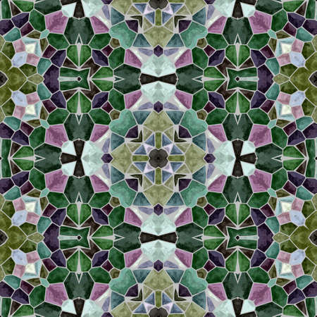 mosaic kaleidoscope seamless pattern texture background - emerald green and purple colored with gray groutの写真素材