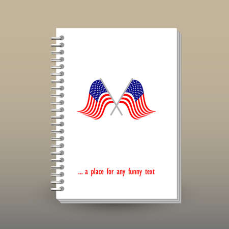 Vector cover of diary or notebook with ring spiral binder - format A5 - layout brochure concept - white colored with two american crossed flagsのイラスト素材