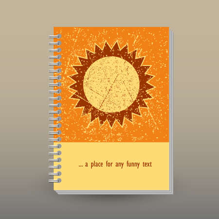 Cover of diary or notebook with ring spiral binder with grunge orange and yellow colored backdropのイラスト素材
