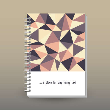 vector cover of diary or notebook with ring spiral binder layout brochure concept - retro yellow, brown, orange, mauve, violet and purple colored - polygonal triangle patternのイラスト素材