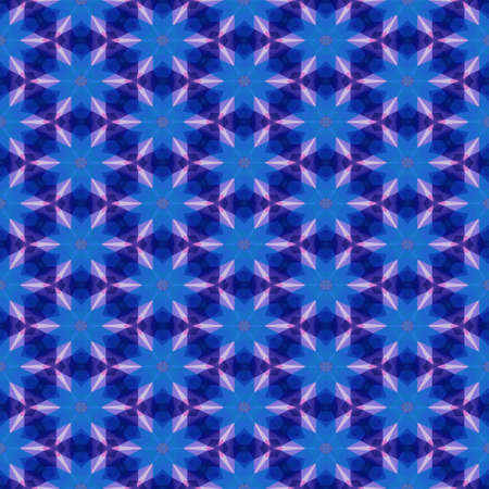 mosaic kaleidoscope seamless pattern texture background - blue colored stars with purple violet...