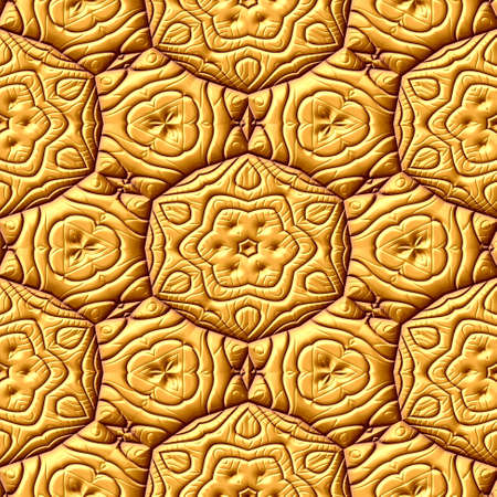 gold seamless texture geometric background with floral patternの写真素材