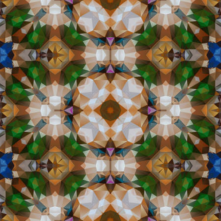 mosaic kaleidoscope seamless pattern texture background - emerald green, blue sapphire and brown...