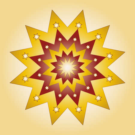 vector colored circular round yellow red mandala with stars - adult coloring book pageのイラスト素材