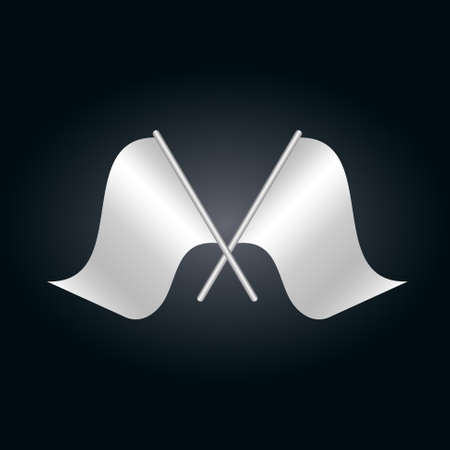 vector two crossed white flags on silver sticks - template concept isolated on black backgroundのイラスト素材