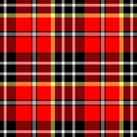 checked diamond tartan plaid scotch kilt fabric seamless pattern texture background - red, black, yellow and white colorの写真素材